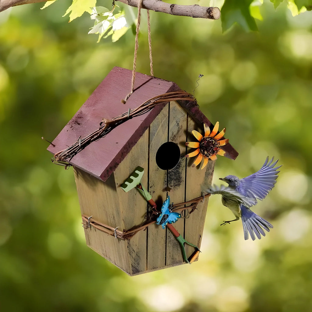 Hanging Birdhouse | Round Shape & Vine Accents | Handmade