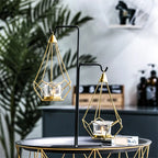 Hanging Candle Holder | Faceted Diamond & Gold Metal