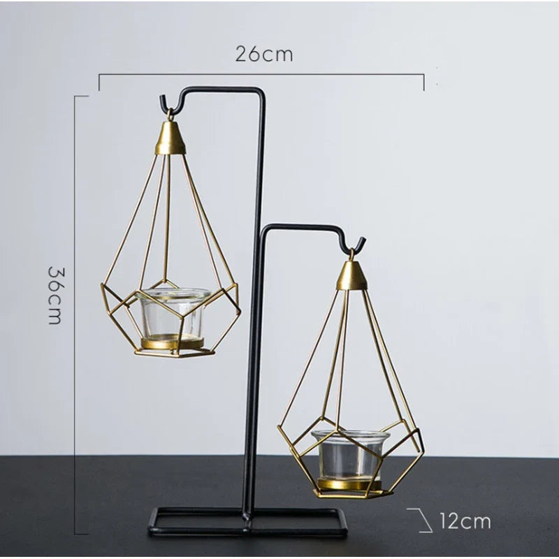 Hanging Candle Holder | Faceted Diamond & Gold Metal