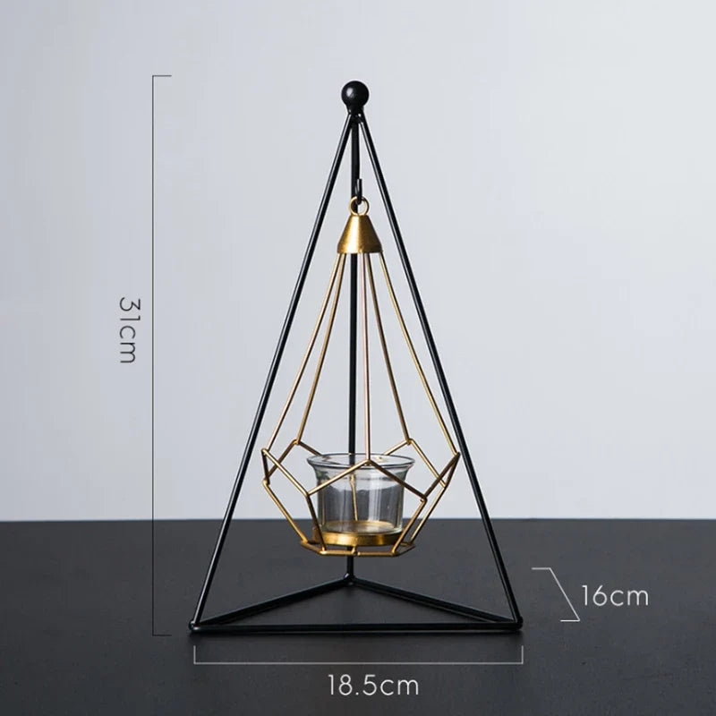 Hanging Candle Holder | Faceted Diamond & Gold Metal