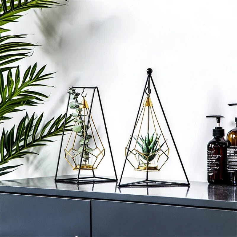 Hanging Candle Holder | Faceted Diamond & Gold Metal