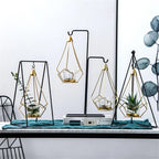 Hanging Candle Holder | Faceted Diamond & Gold Metal