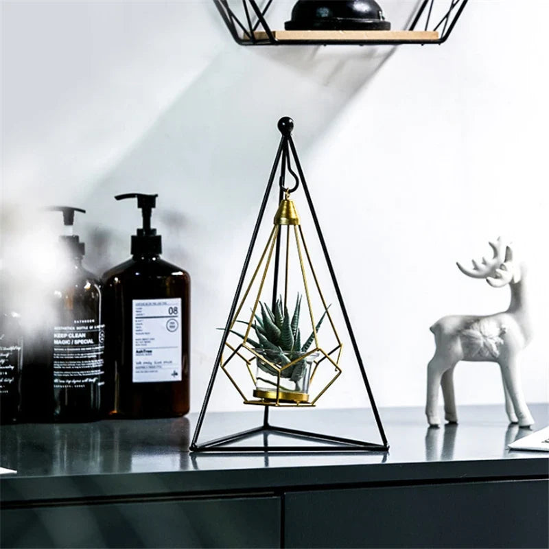 Hanging Candle Holder | Faceted Diamond & Gold Metal