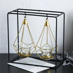 Hanging Candle Holder | Faceted Diamond & Gold Metal