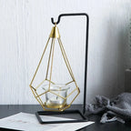 Hanging Candle Holder | Faceted Diamond & Gold Metal