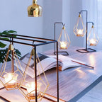 Hanging Candle Holder | Faceted Diamond & Gold Metal