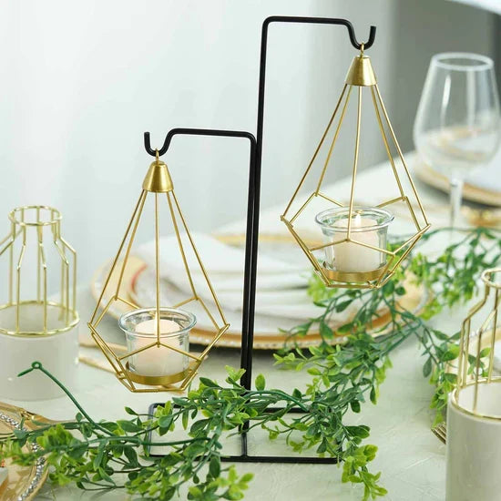 Hanging Candle Holder | Faceted Diamond & Gold Metal