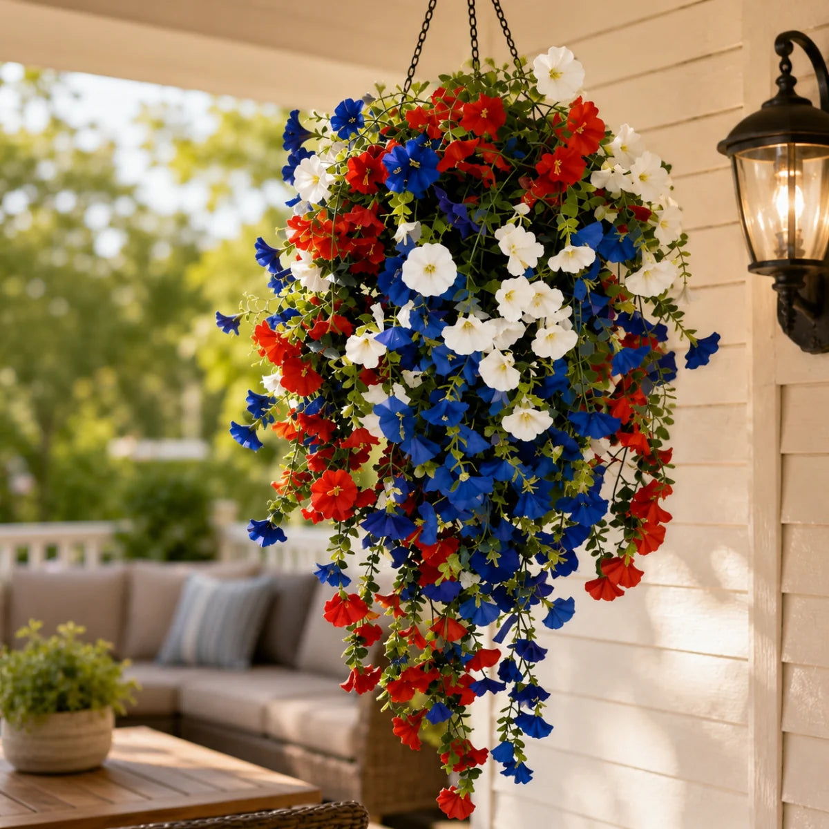 Hanging Flower Basket | Integrated LED Lighting & Silk Flowers | Indoor & Outdoor