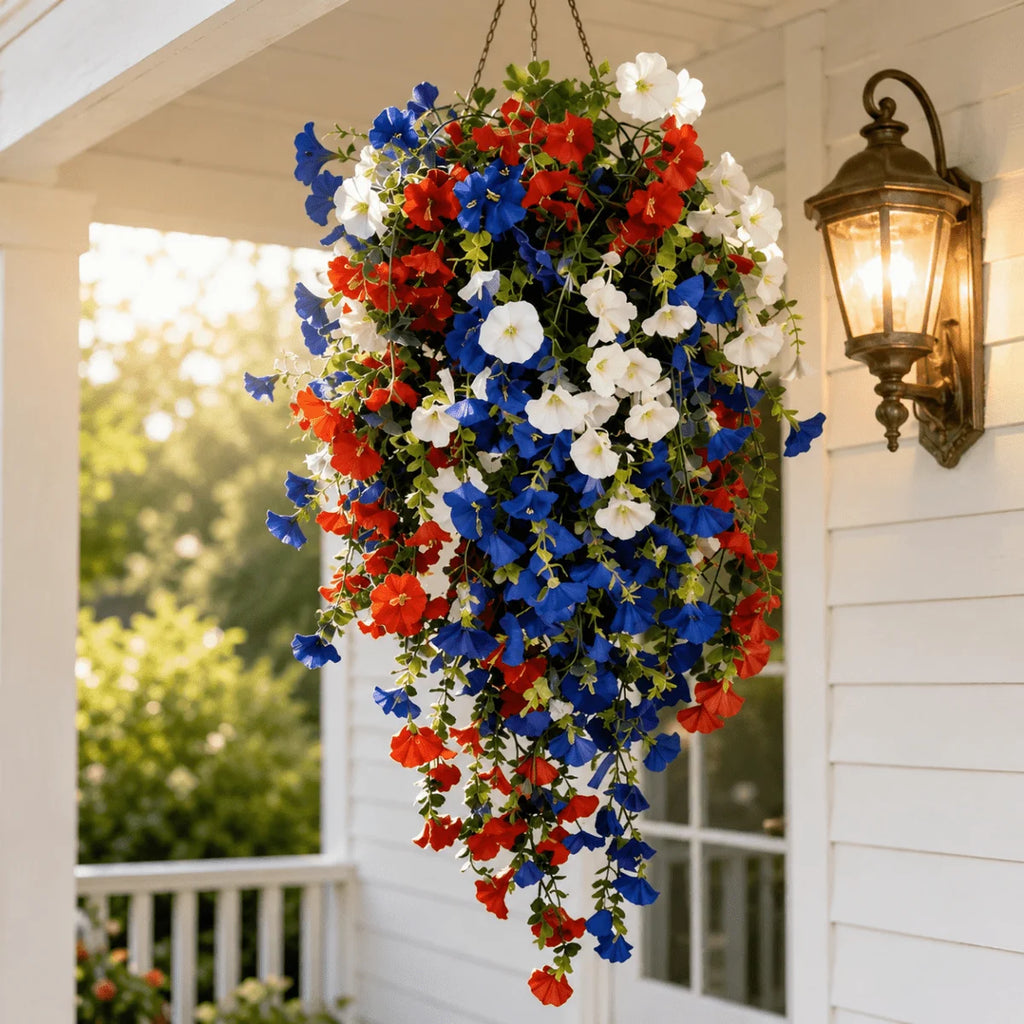 Hanging Flower Basket | Integrated LED Lighting & Silk Flowers | Indoor & Outdoor