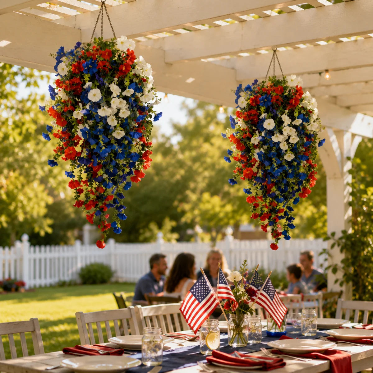 Hanging Flower Basket | Integrated LED Lighting & Silk Flowers | Indoor & Outdoor