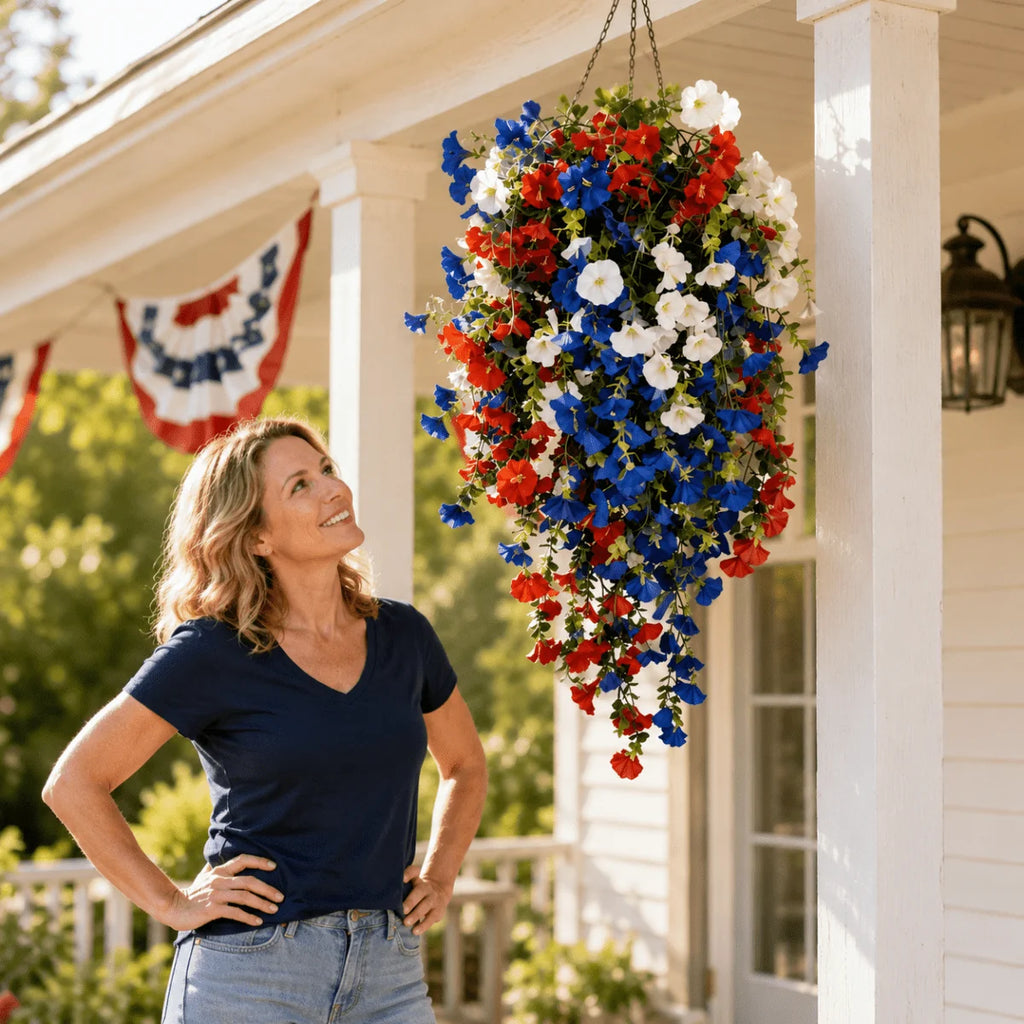 Hanging Flower Basket | Integrated LED Lighting & Silk Flowers | Indoor & Outdoor