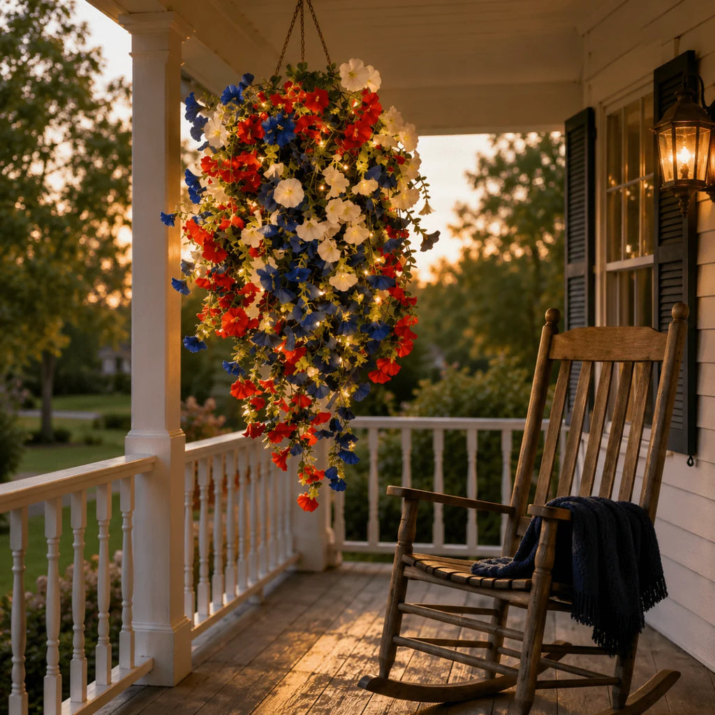 Hanging Flower Basket | Integrated LED Lighting & Silk Flowers | Indoor & Outdoor