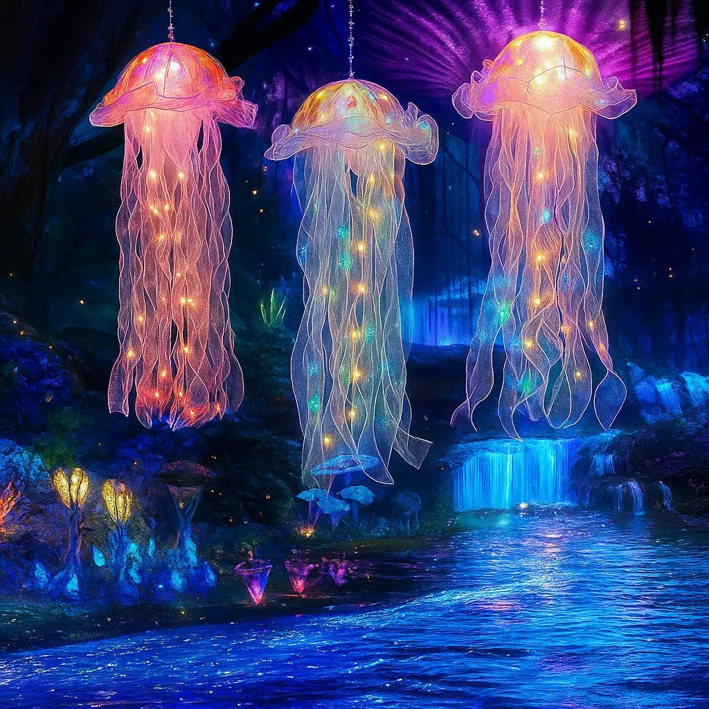 Hanging Jellyfish Lamp | Colorful Shimmering LED & Battery-Powered | 50 x 20 cm