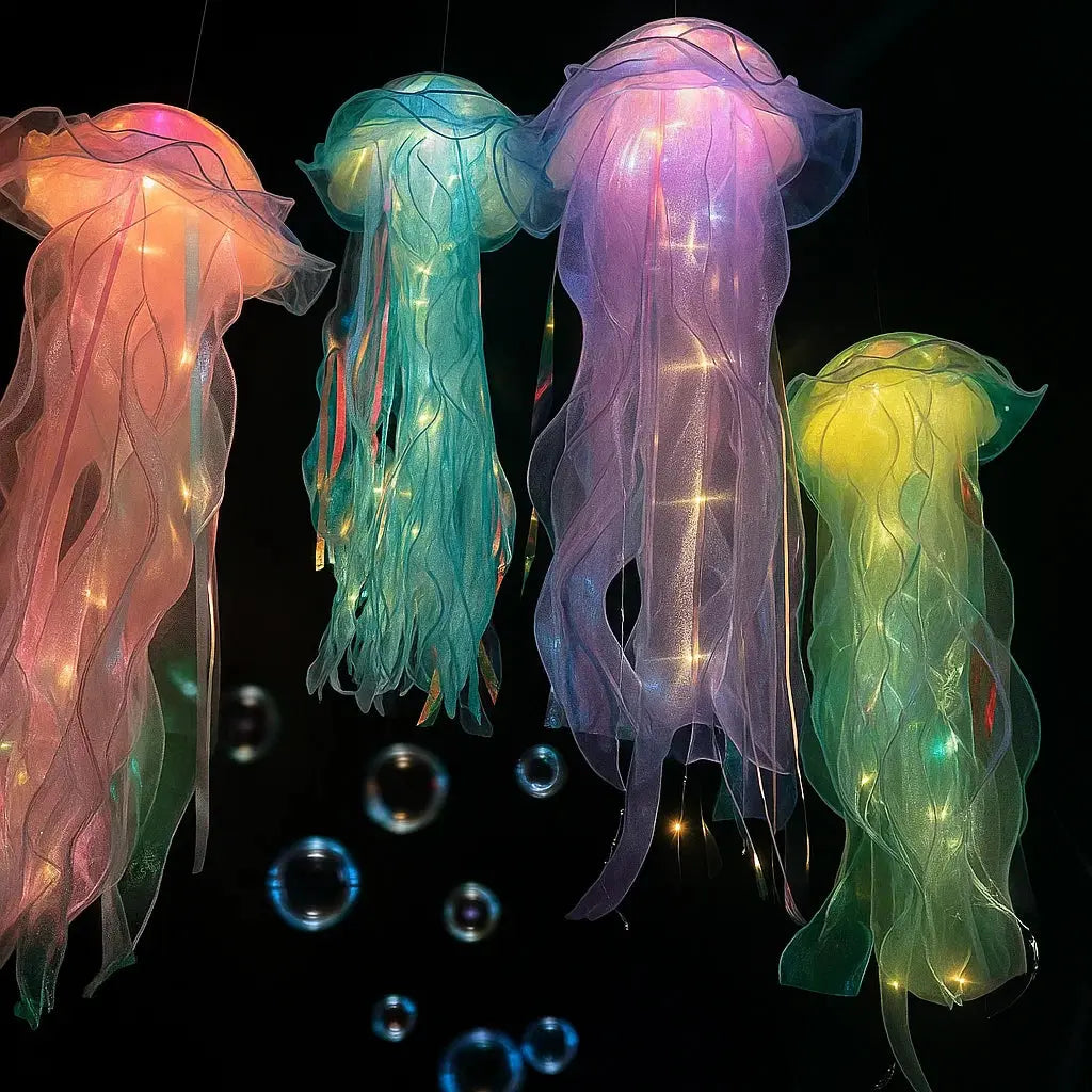 Hanging Jellyfish Lamp | Colorful Shimmering LED & Battery-Powered | 50 x 20 cm