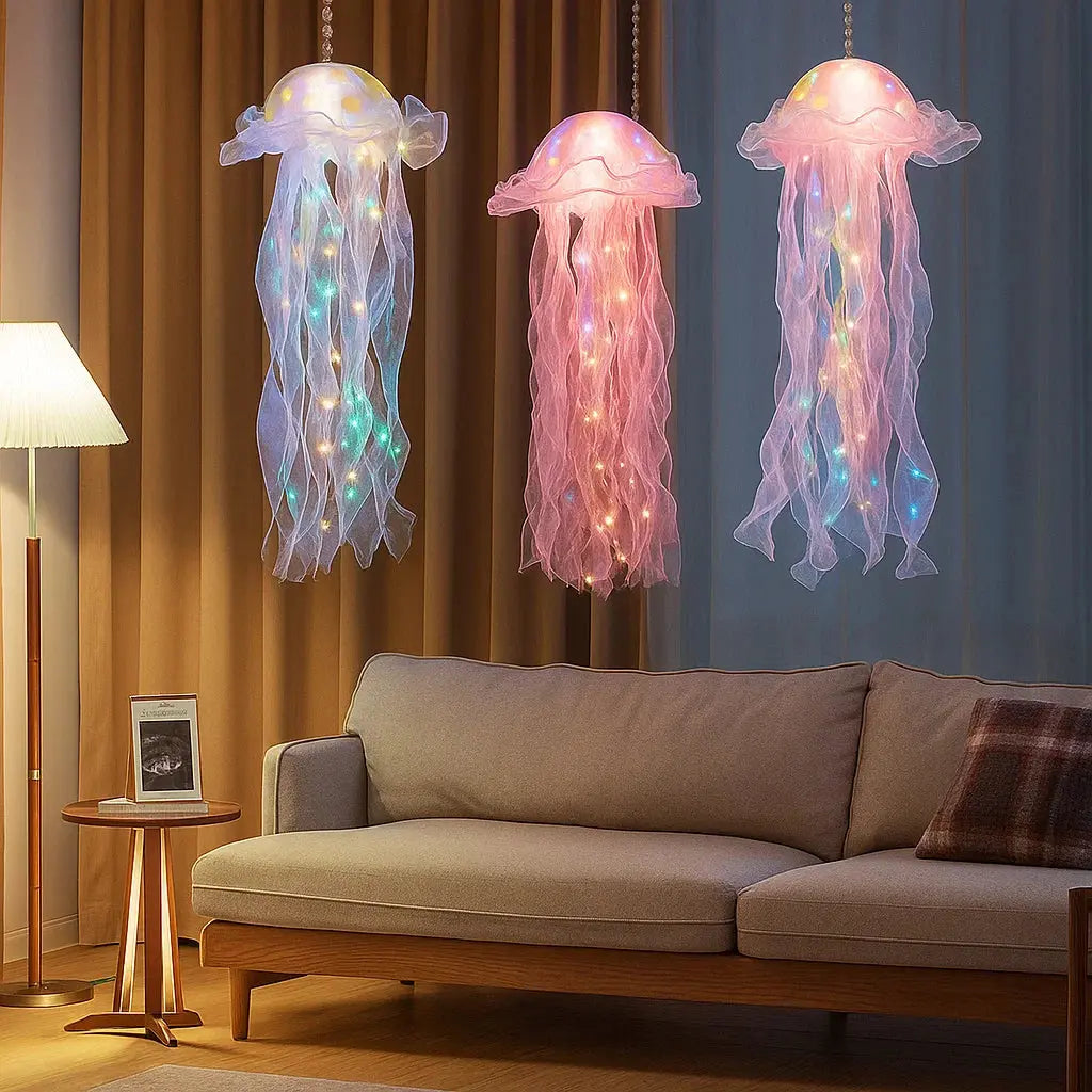Hanging Jellyfish Lamp | Colorful Shimmering LED & Battery-Powered | 50 x 20 cm