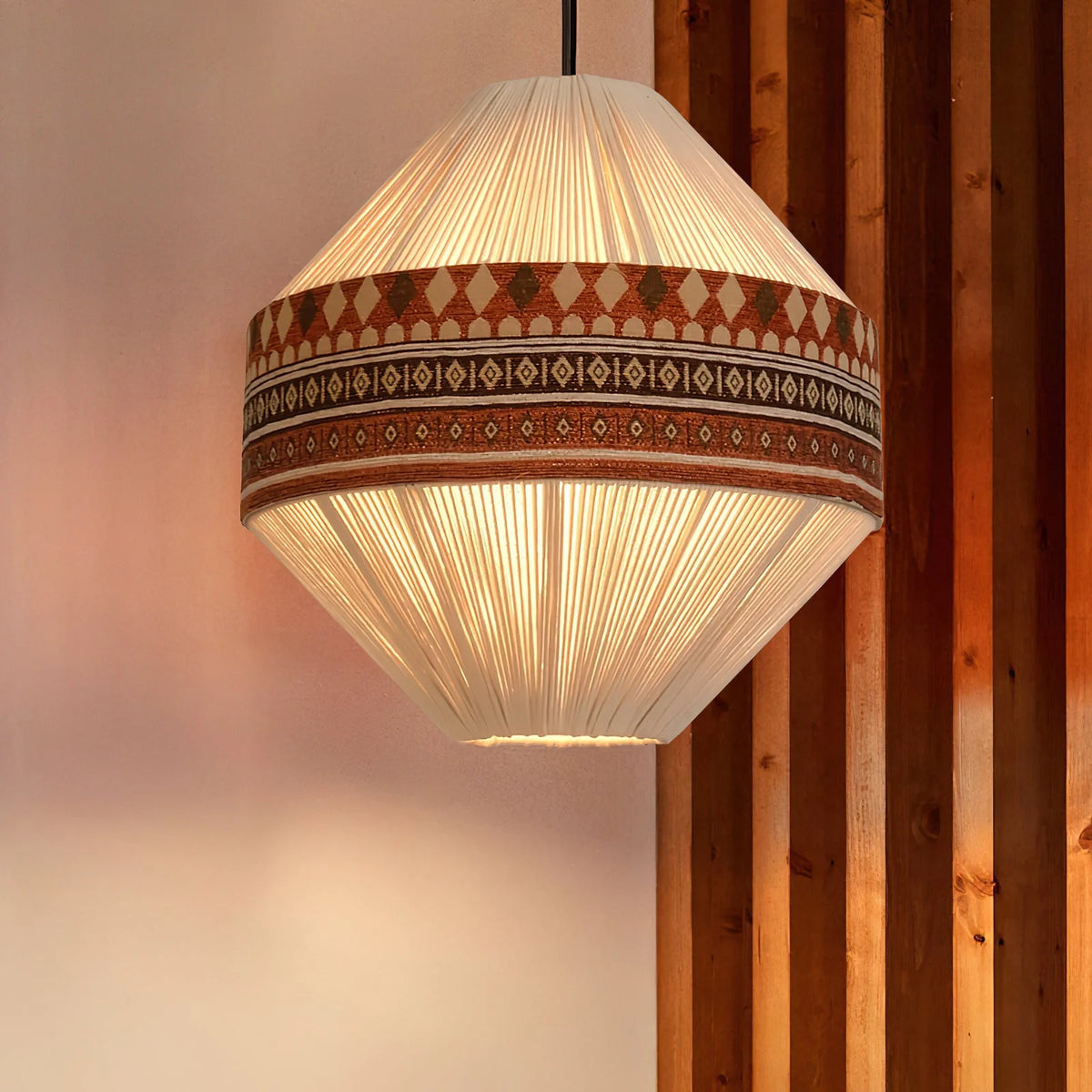 Hanging Lamp | Boho Fringed Shade & Linen Rope