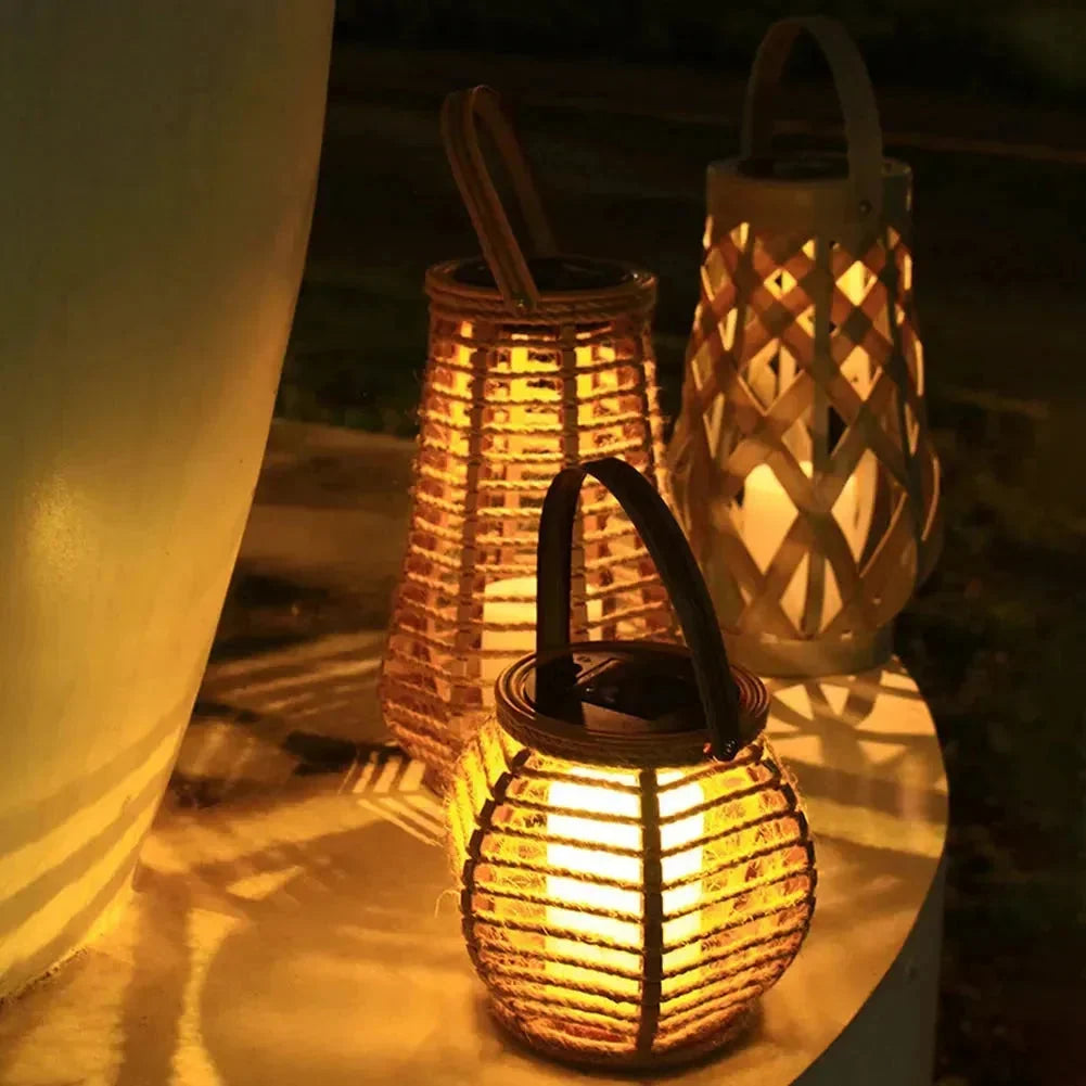 Hanging Lantern | Solar-Powered, IP44 Waterproof & Woven Bamboo