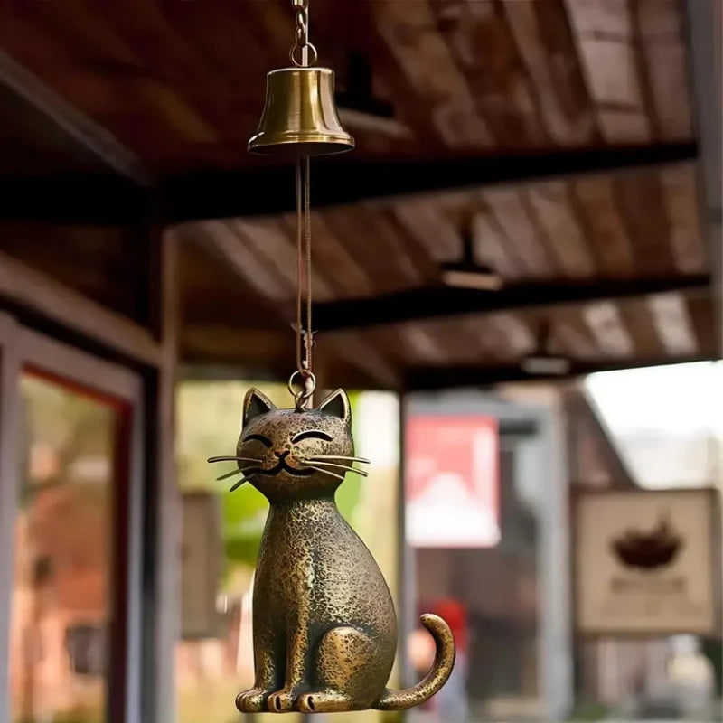 Hanging Wind Chime | Cat-Shaped Bronze-Tone & Metal Chimes | Indoor & Outdoor