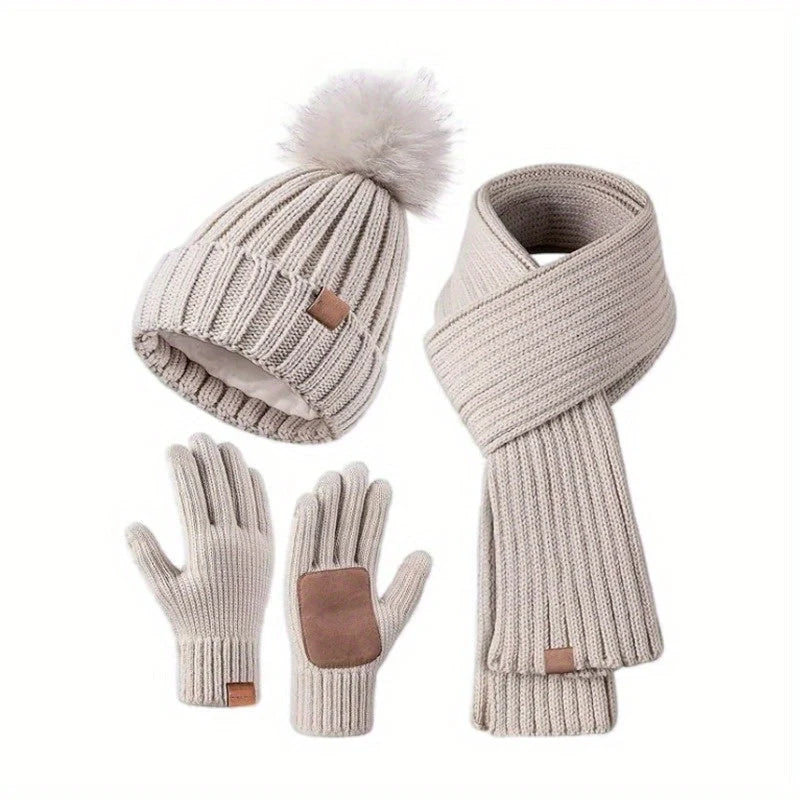 Hat, Scarf & Gloves Set | Knitted & Touchscreen | 3-Piece