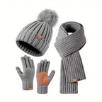 Hat, Scarf & Gloves Set | Knitted & Touchscreen | 3-Piece