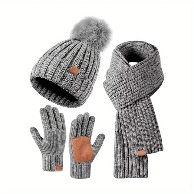 Hat, Scarf & Gloves Set | Knitted & Touchscreen | 3-Piece