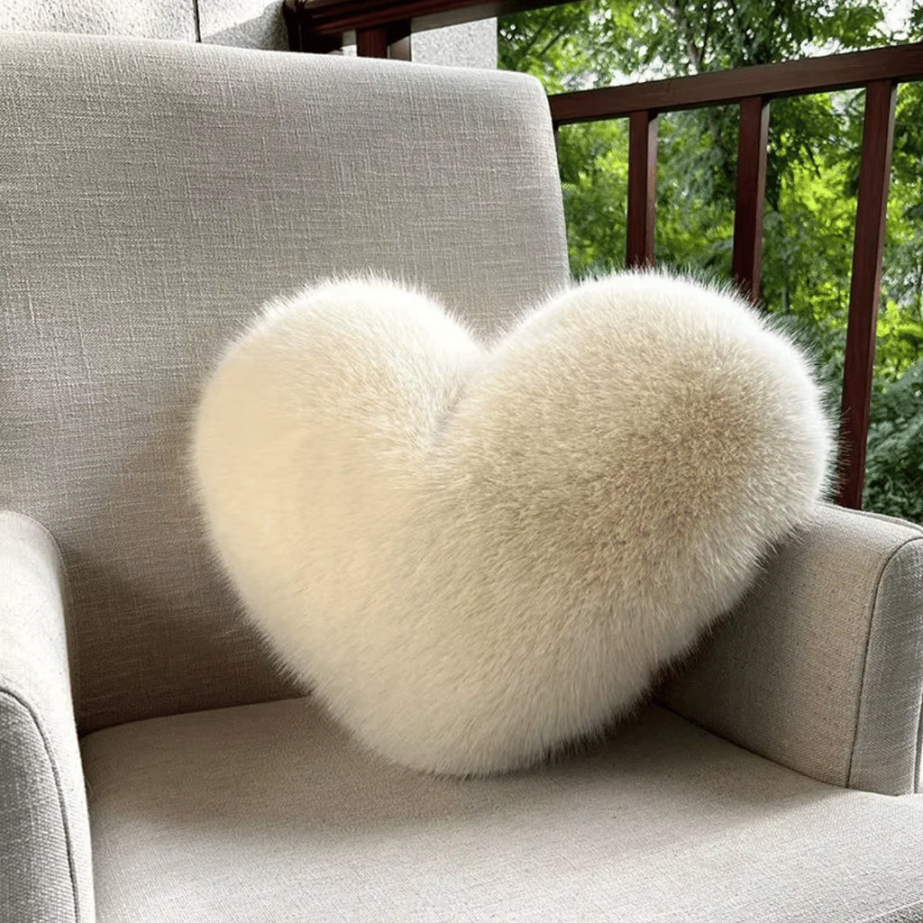 Heart-Shaped Pillow | Plush Faux Fur & Cotton-Filled | 32 x 40 cm