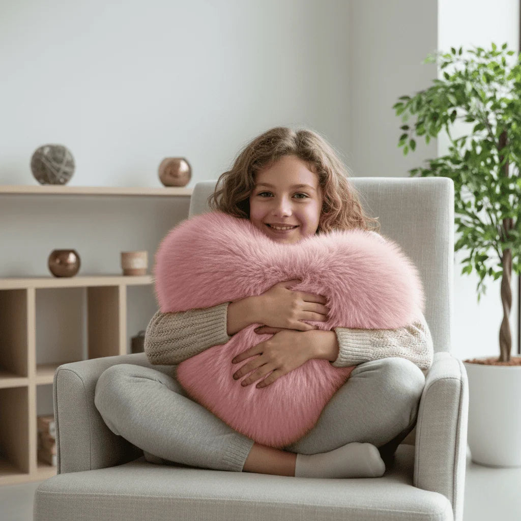 Heart-Shaped Pillow | Plush Faux Fur & Cotton-Filled | 32 x 40 cm
