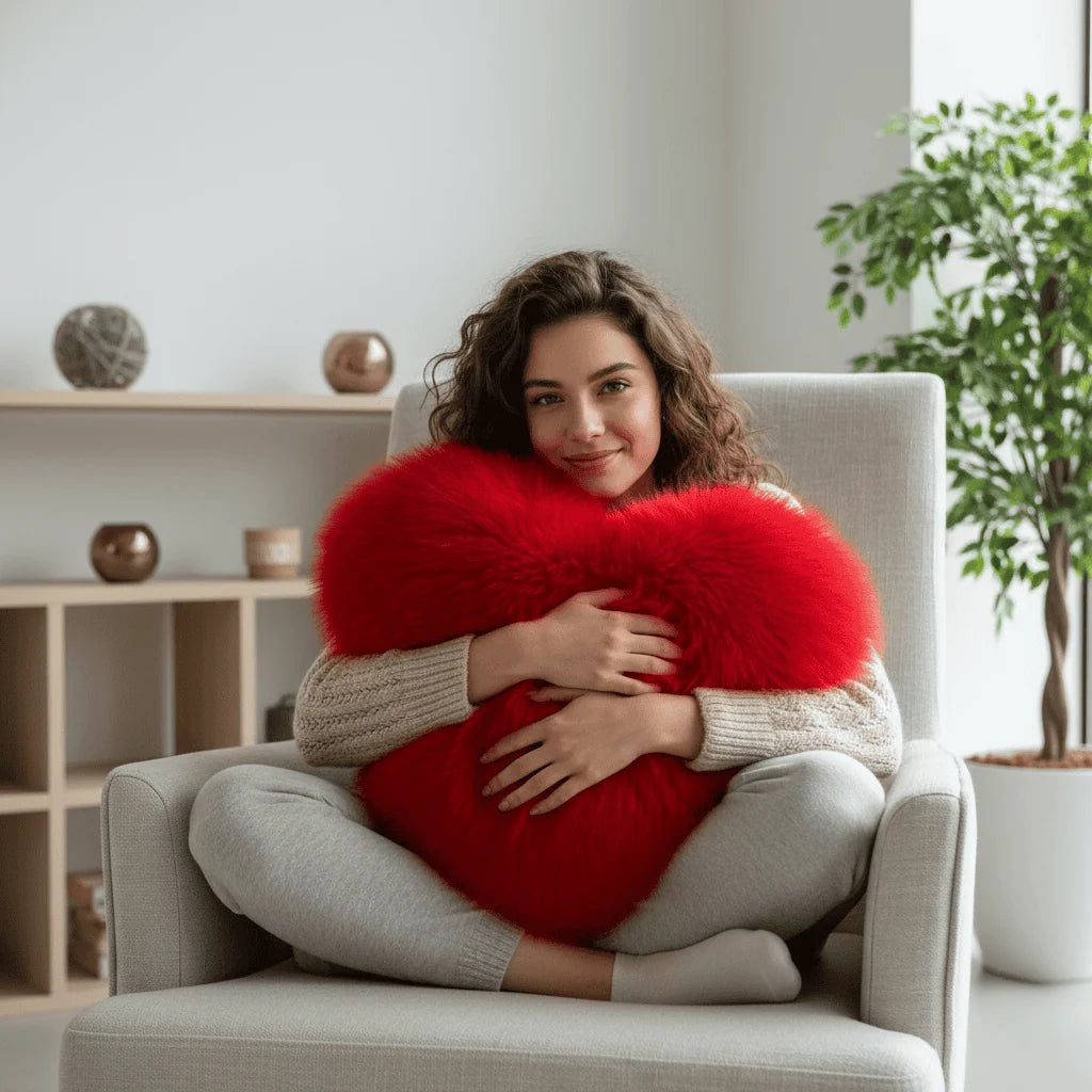 Heart-Shaped Pillow | Plush Faux Fur & Cotton-Filled | 32 x 40 cm