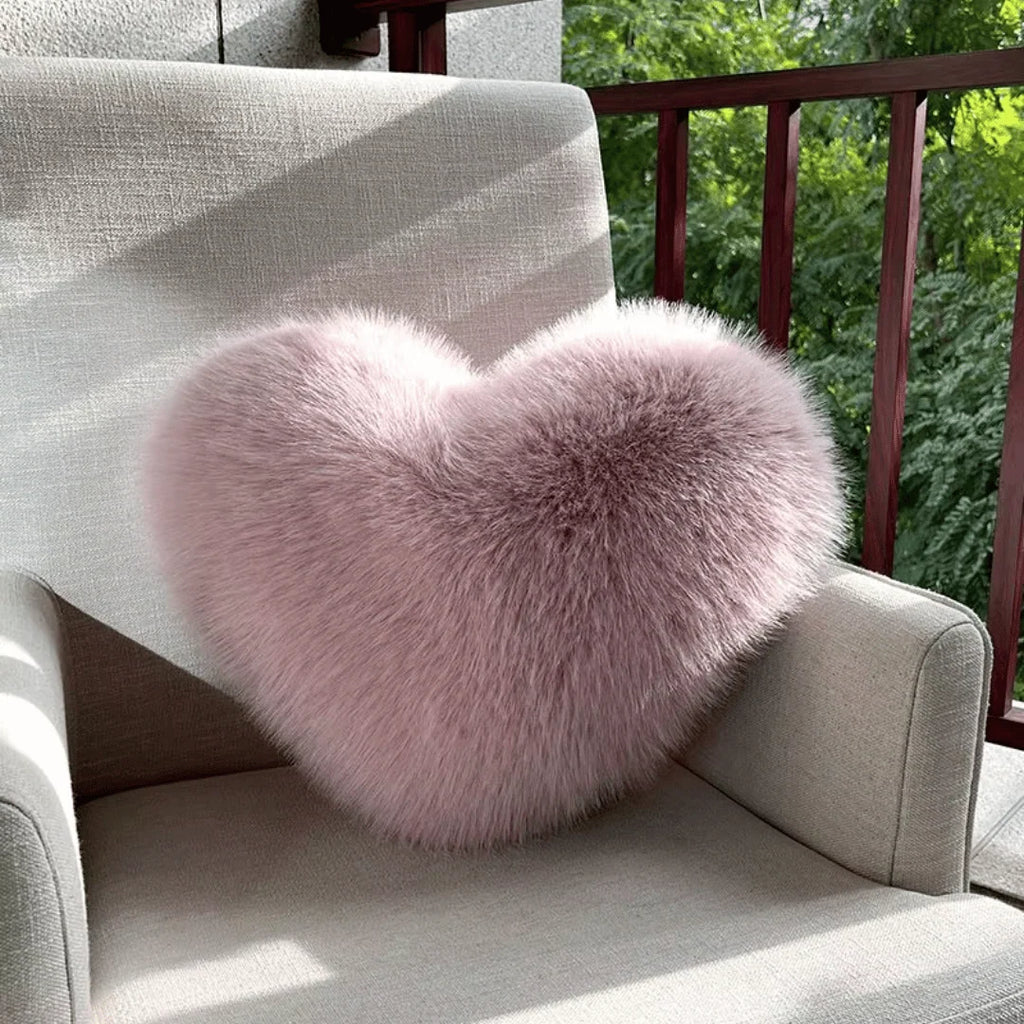 Heart-Shaped Pillow | Plush Faux Fur & Cotton-Filled | 32 x 40 cm