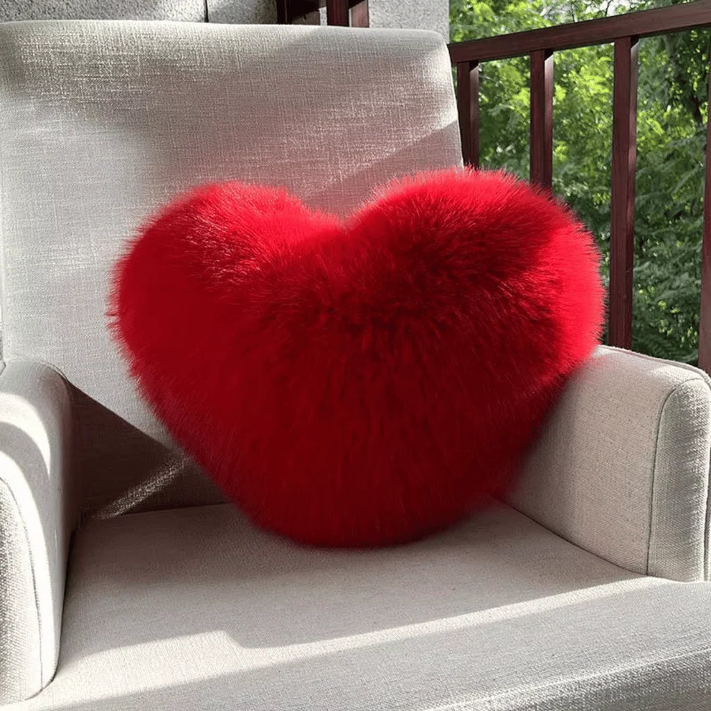 Heart-Shaped Pillow | Plush Faux Fur & Cotton-Filled | 32 x 40 cm