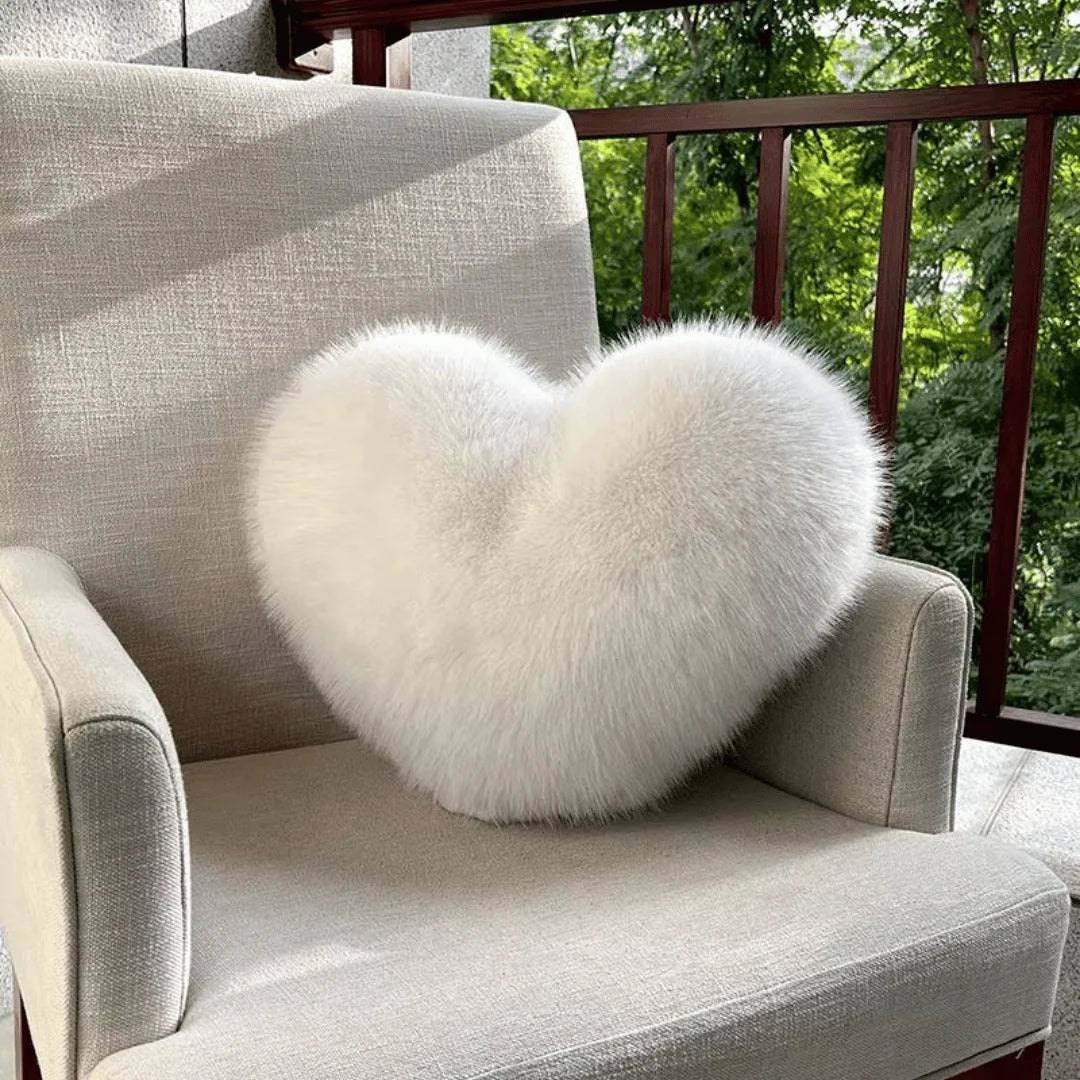 Heart-Shaped Pillow | Plush Faux Fur & Cotton-Filled | 32 x 40 cm