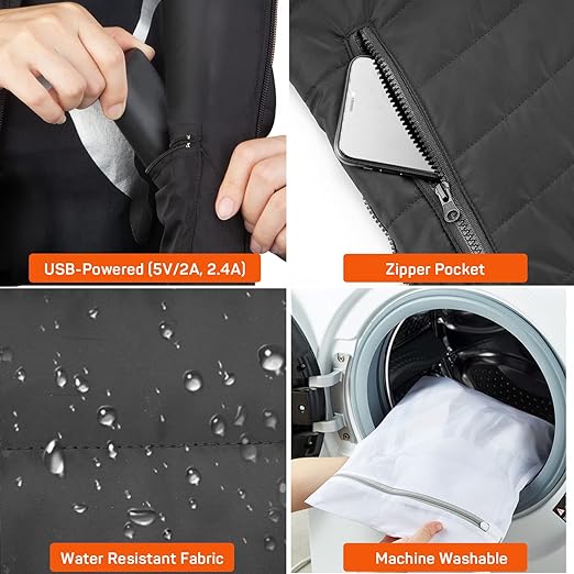 Heated Vest | USB-Powered & Battery Included | 4 Carbon-Fiber Heaters