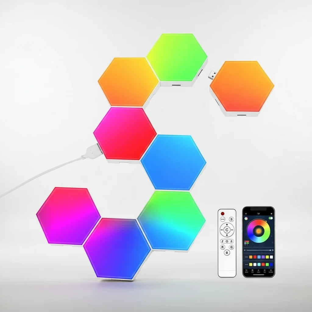 Hexagonal LED Wall Panels | Touch-Controlled RGB | Adjustable Brightness
