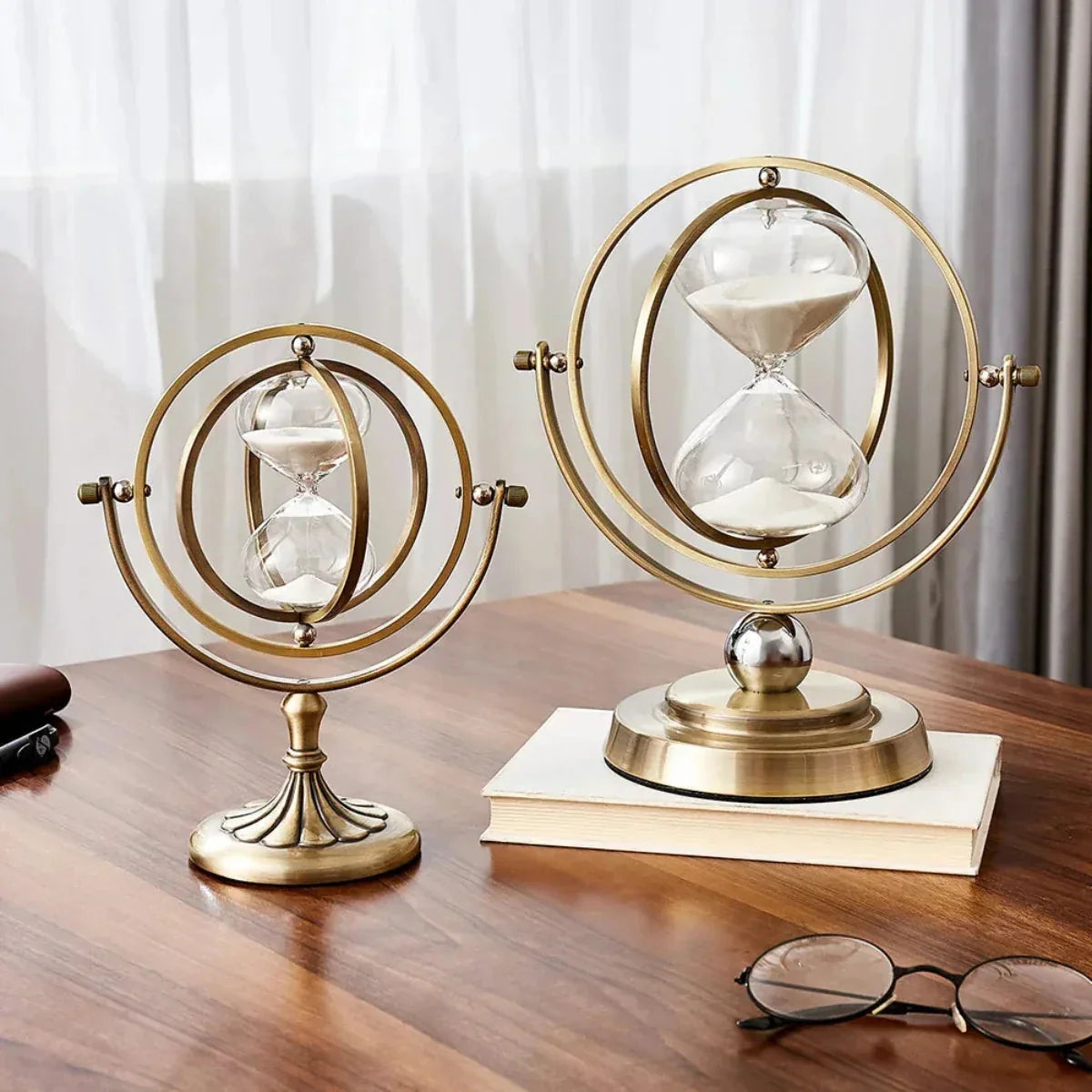 Hourglass Sand Timer | Pivoting Concentric Rings & Antiqued Finish