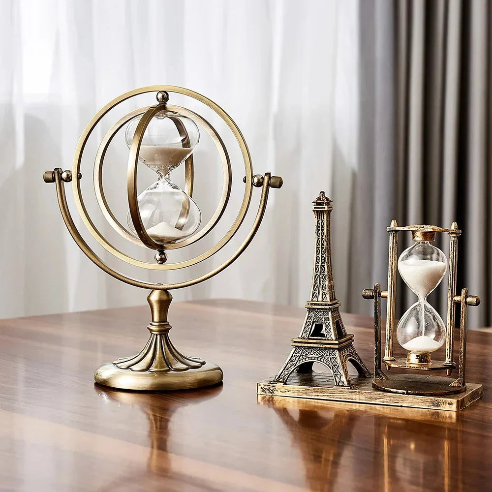 Hourglass Sand Timer | Pivoting Concentric Rings & Antiqued Finish