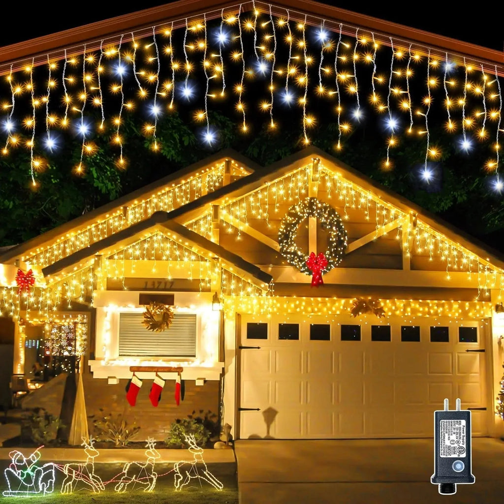 Icicle String Lights | Warm White Flickering & IP44 Waterproof | Connectable Up To 9 Sets