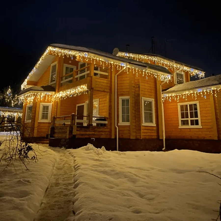 Icicle String Lights | Warm White Flickering & IP44 Waterproof | Connectable Up To 9 Sets
