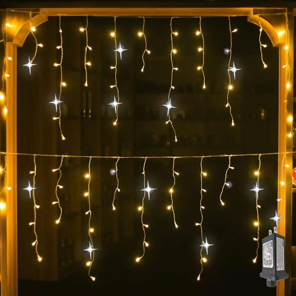 Icicle String Lights | Warm White Flickering & IP44 Waterproof | Connectable Up To 9 Sets