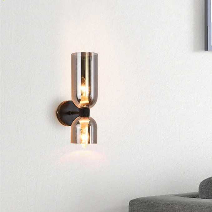 Interior Wall Light | Glass Shade & Metal Frame | Blue, Gray & White