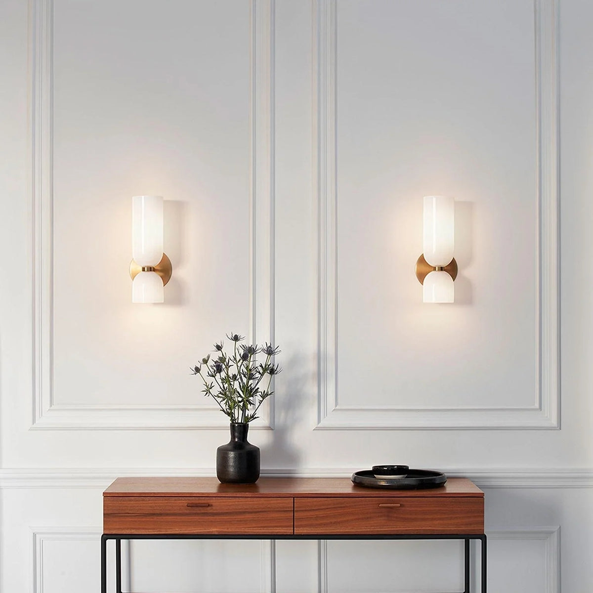 Interior Wall Light | Glass Shade & Metal Frame | Blue, Gray & White
