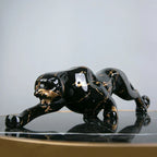 Jaguar Sculpture | Hand-Carved Natural Stone | Black & Gold Finish