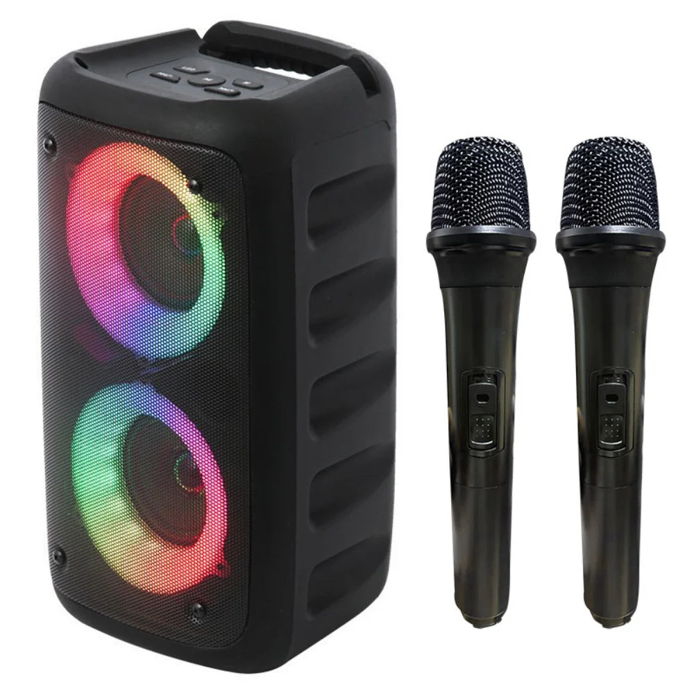 Karaoke Speaker | Dual Wireless Microphones & LED Lights