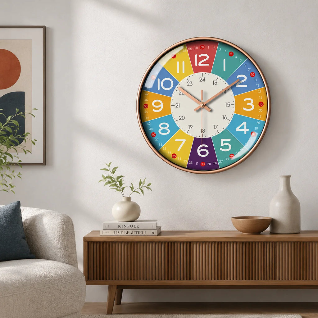Kids Wall Clock | Low-Noise Quartz & Colorful Dial | 30 cm