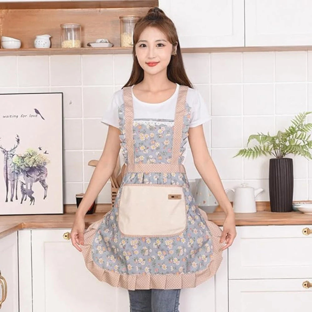 Kitchen Apron | Floral Cotton, Waterproof & Oil-Resistant