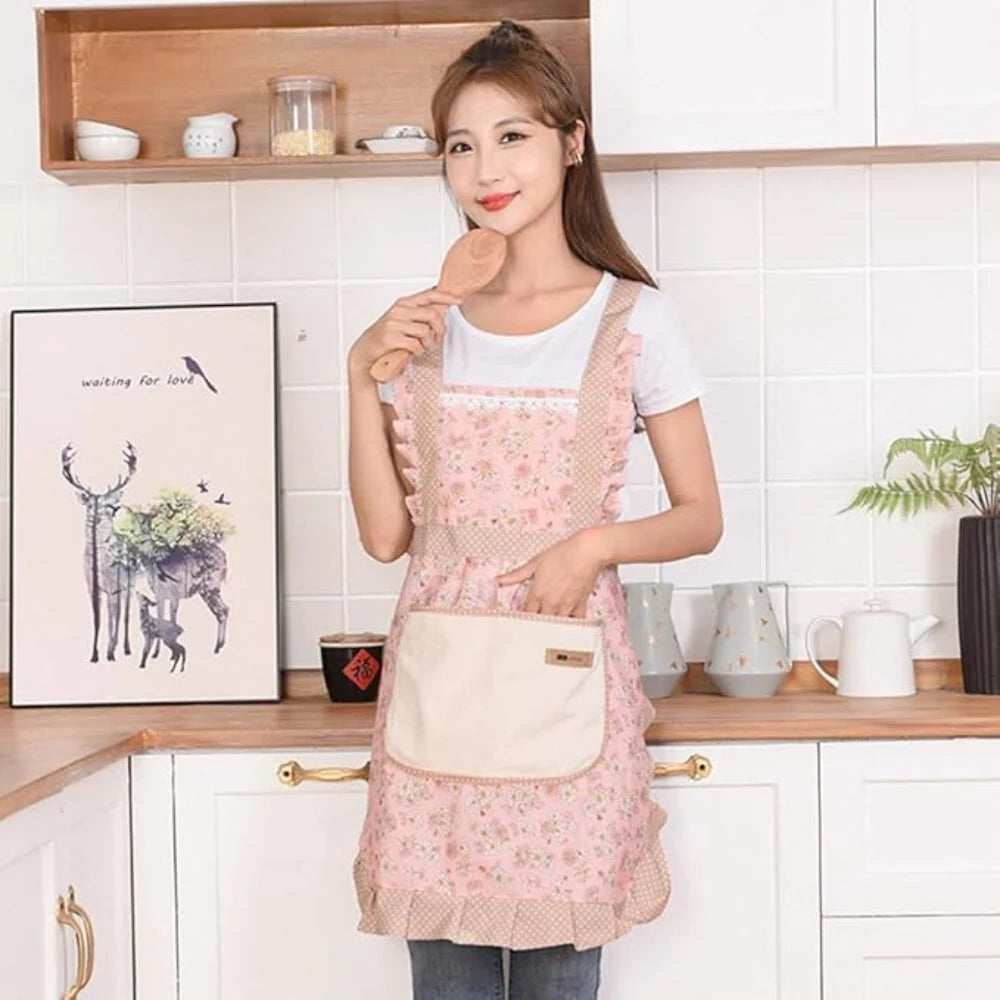 Kitchen Apron | Floral Cotton, Waterproof & Oil-Resistant
