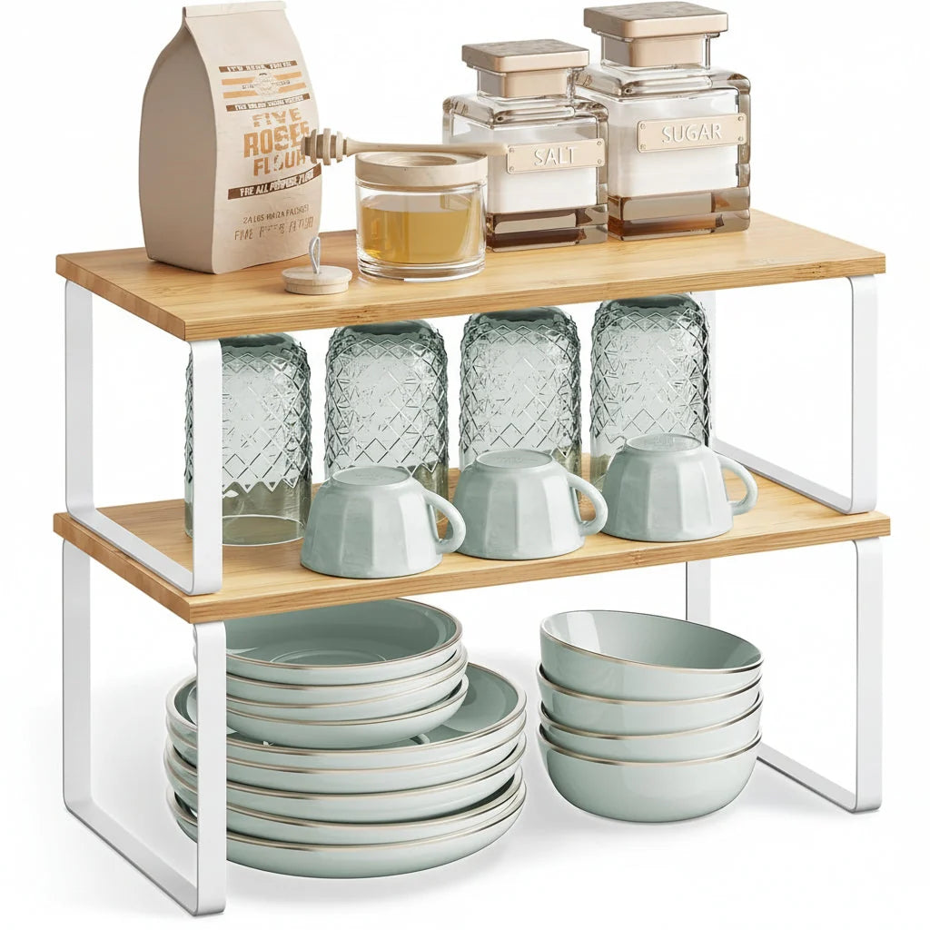 Kitchen Cabinet Organizer | Stackable & Tool-Free Metal Frame | Set of 4