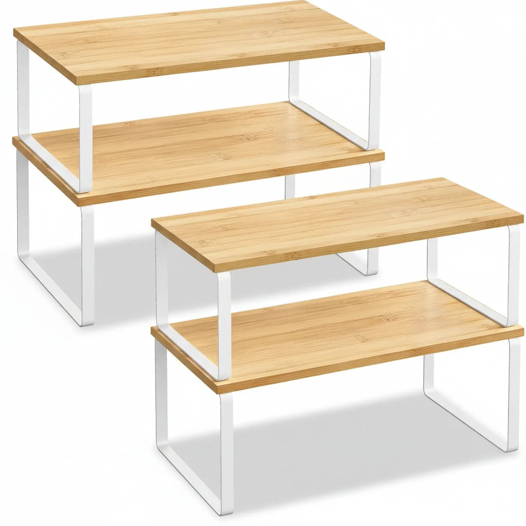 Kitchen Cabinet Organizer | Stackable & Tool-Free Metal Frame | Set of 4