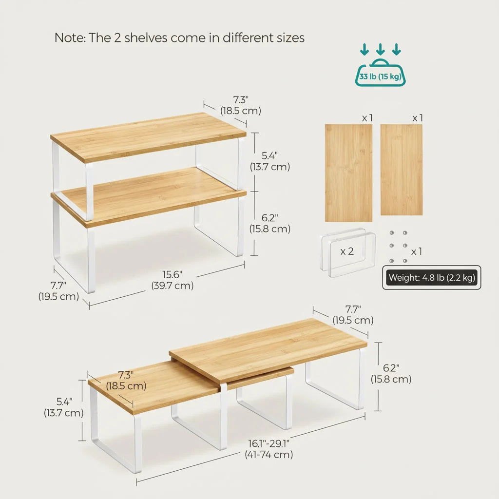 Kitchen Cabinet Organizer | Stackable & Tool-Free Metal Frame | Set of 4