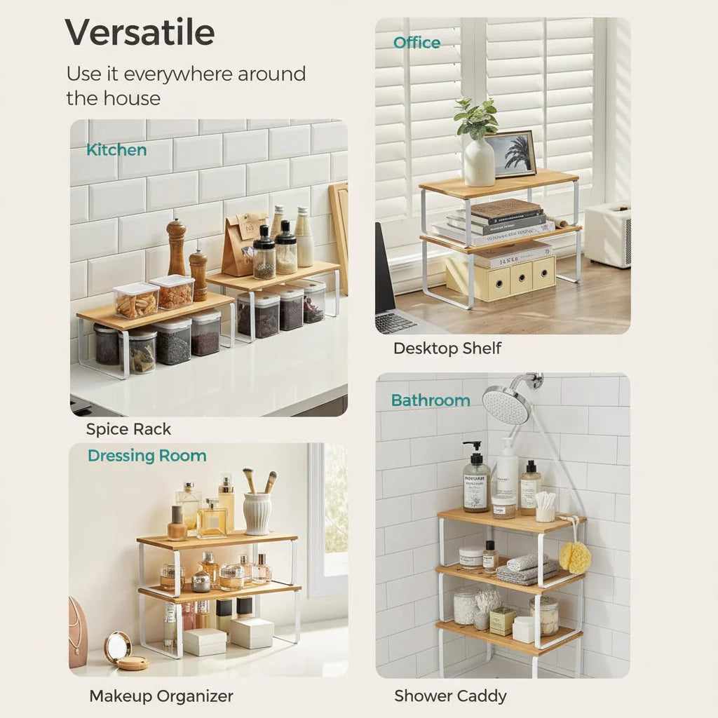 Kitchen Cabinet Organizer | Stackable & Tool-Free Metal Frame | Set of 4