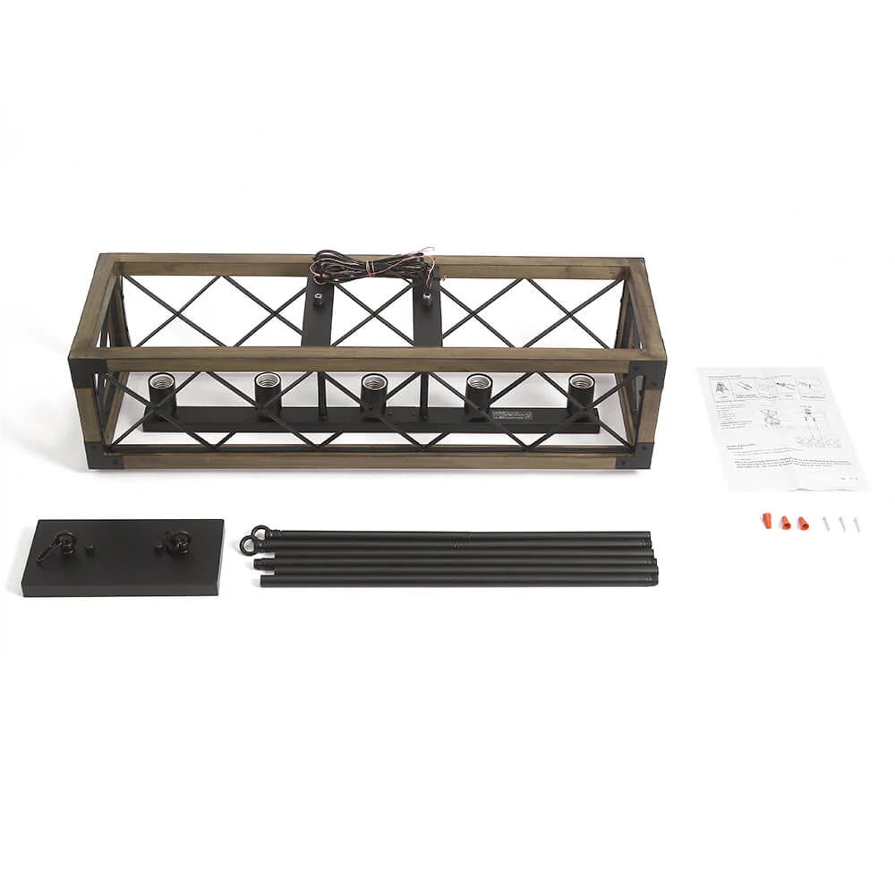 Kitchen Island Chandelier | 5-Light Height-Adjustable Wood & Metal